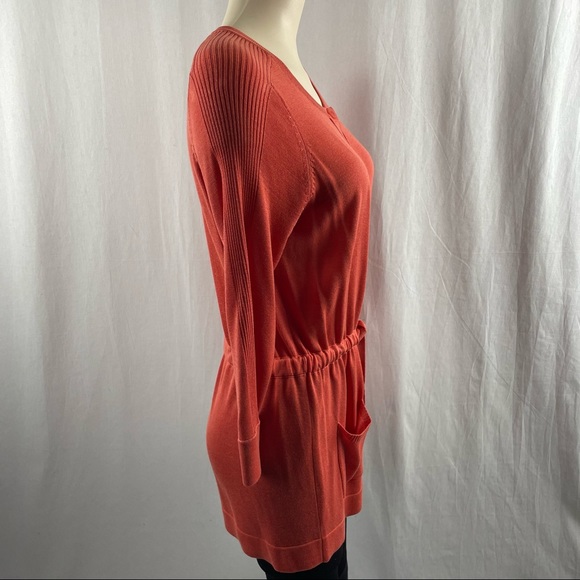 Amber Sun Burnt Orange Button Up Cardigan with Drawstring Belt and Patch Pockets - Picture 3 of 10